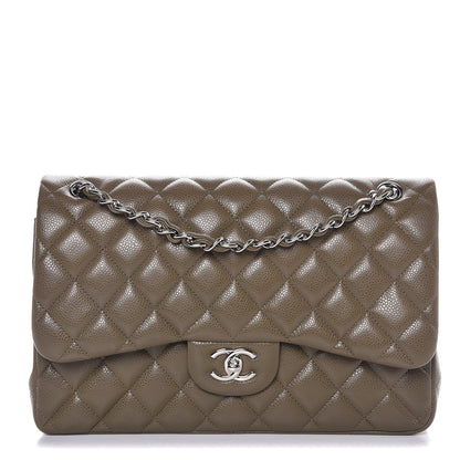 Chanel Caviar Quilted Jumbo Double Flap Khaki 1 of 8