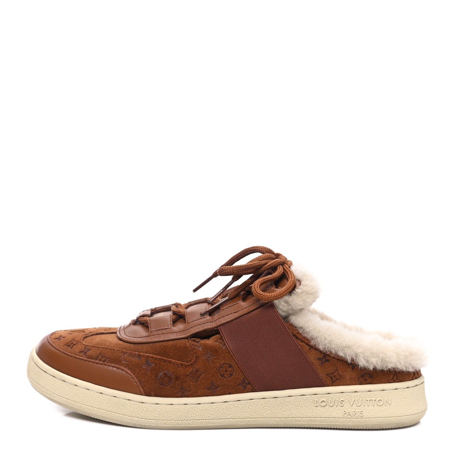 Louis Vuitton Suede Monogram Debossed Shearling Lous Open Back Sneakers 39 Cognac 1 of 9
