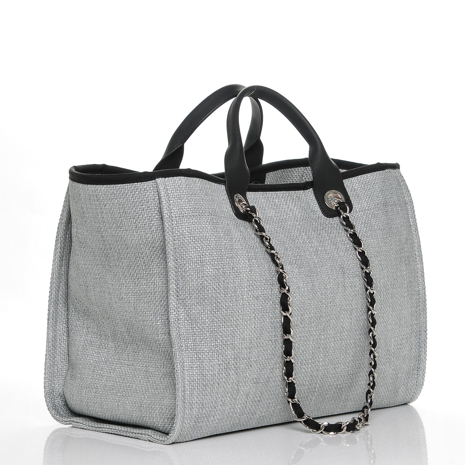Chanel Woven Straw Raffia Deauville Large Tote Grey 189491