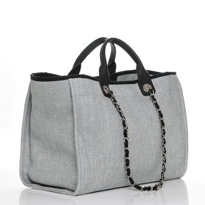 Chanel Woven Straw Raffia Deauville Large Tote Grey 3 of 7