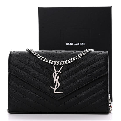 Saint Laurent Grain De Poudre Matelasse Chevron Monogram Chain Wallet Black 12 of 12