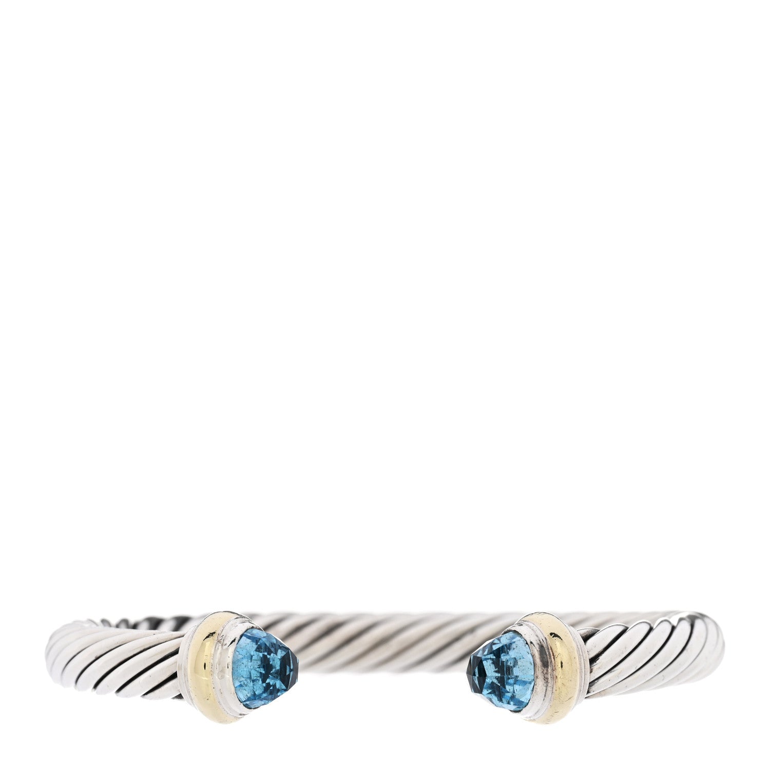 David Yurman Sterling Silver 14K Yellow Gold Blue Topaz 7mm Cable Classics Bracelet 1 of 4