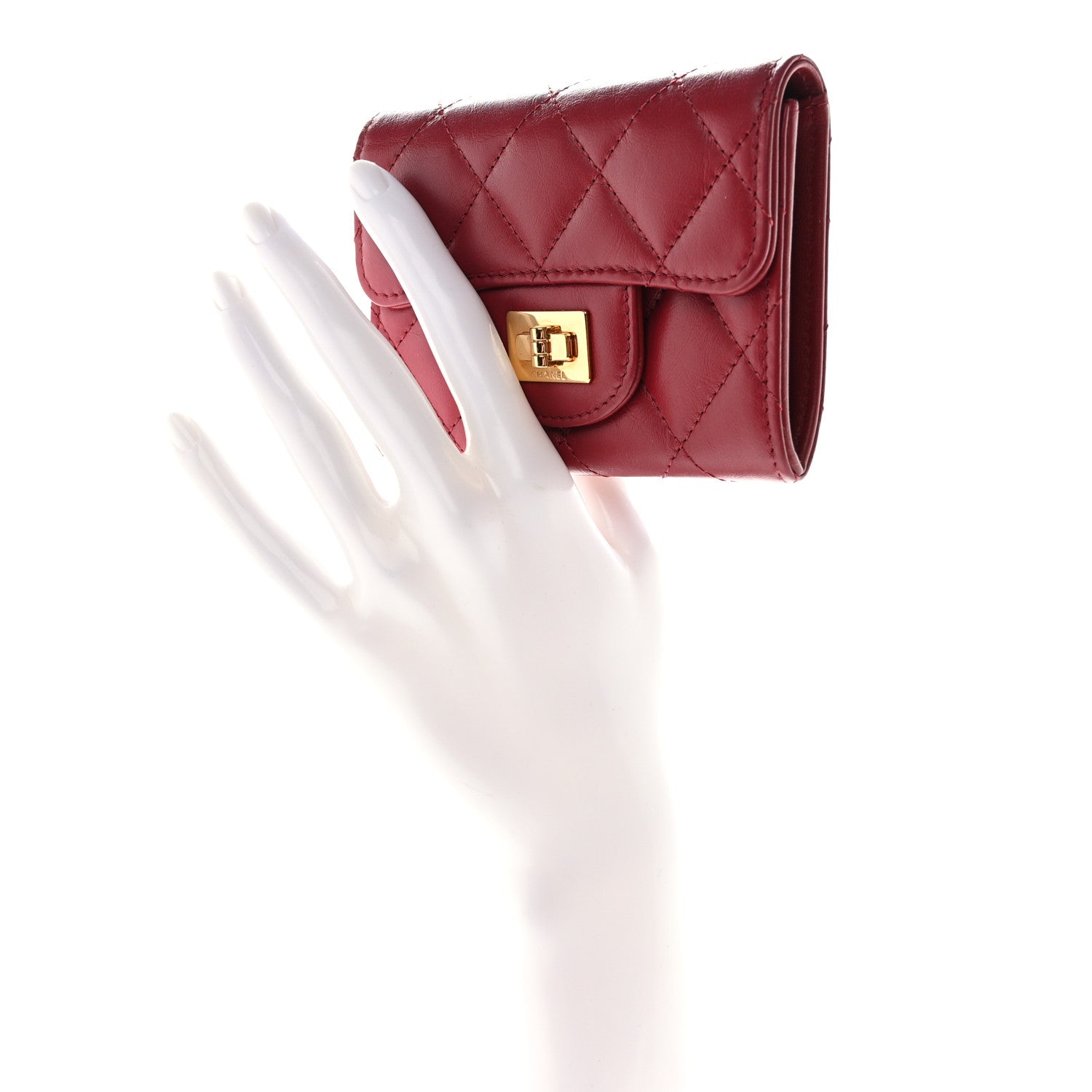 Chanel Aged Calfskin Quilted Reissue Flap Card Holder Wallet Red 2 of 10