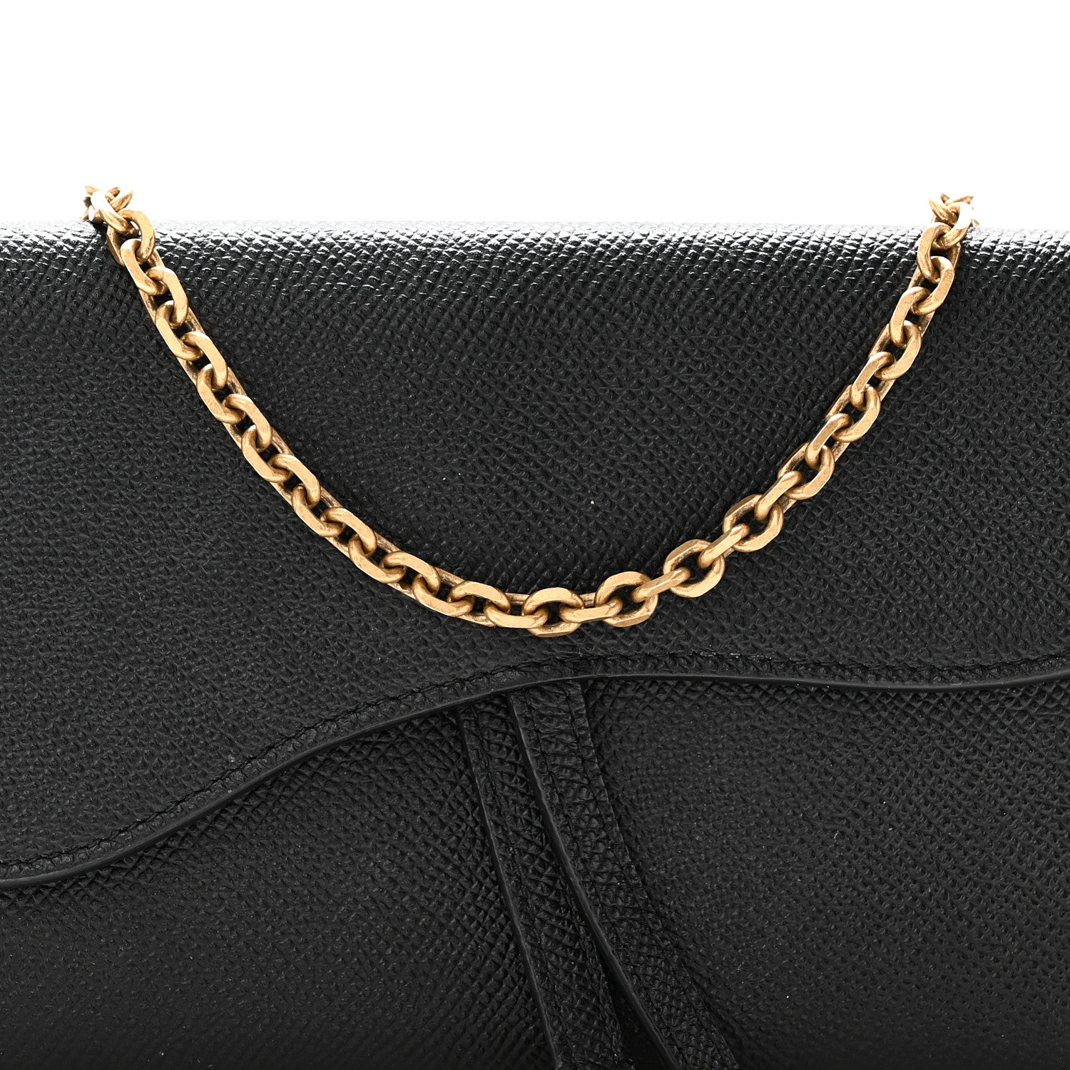 Christian Dior Grained Calfskin Saddle Chain Wallet Pouch Black 8 of 10