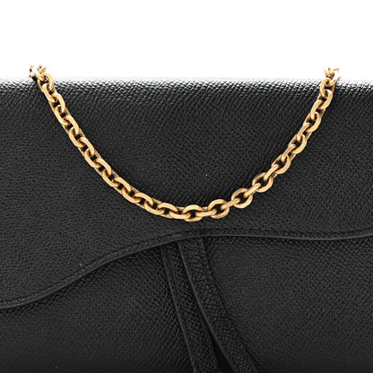 Christian Dior Grained Calfskin Saddle Chain Wallet Pouch Black 8 of 10