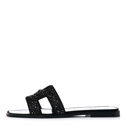 Hermes Goatskin Crystal Oran Sandals 37 Black 1 of 10