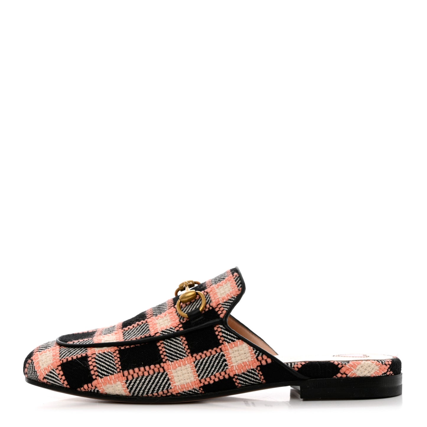 Tweed Calfskin Damier Womens Princetown Slippers 35 Black Pink Multicolor