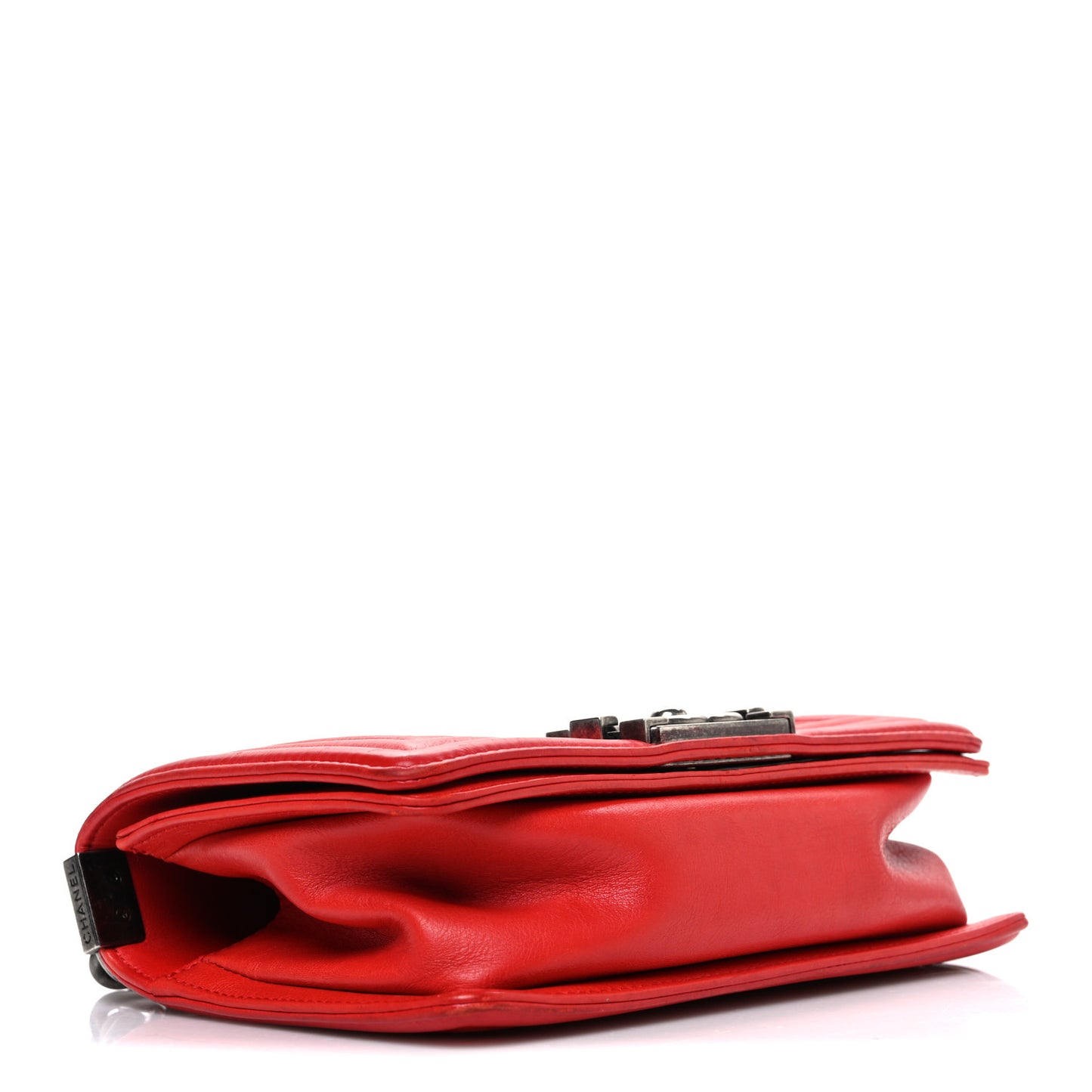 Calfskin Double Stitch Small Boy Flap Red