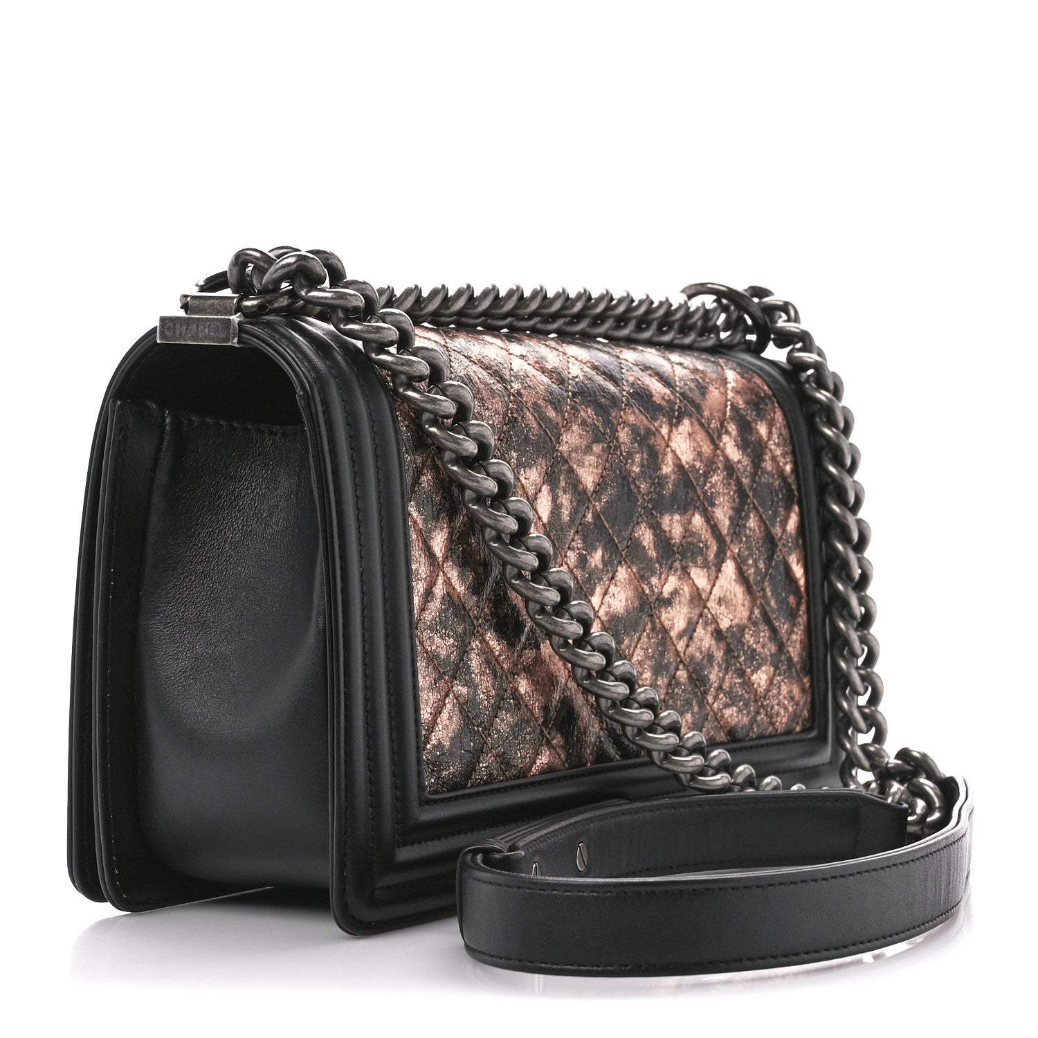 Chanel Cracked Metallic Calfskin Quilted Medium Boy Flap Black 3 of 12