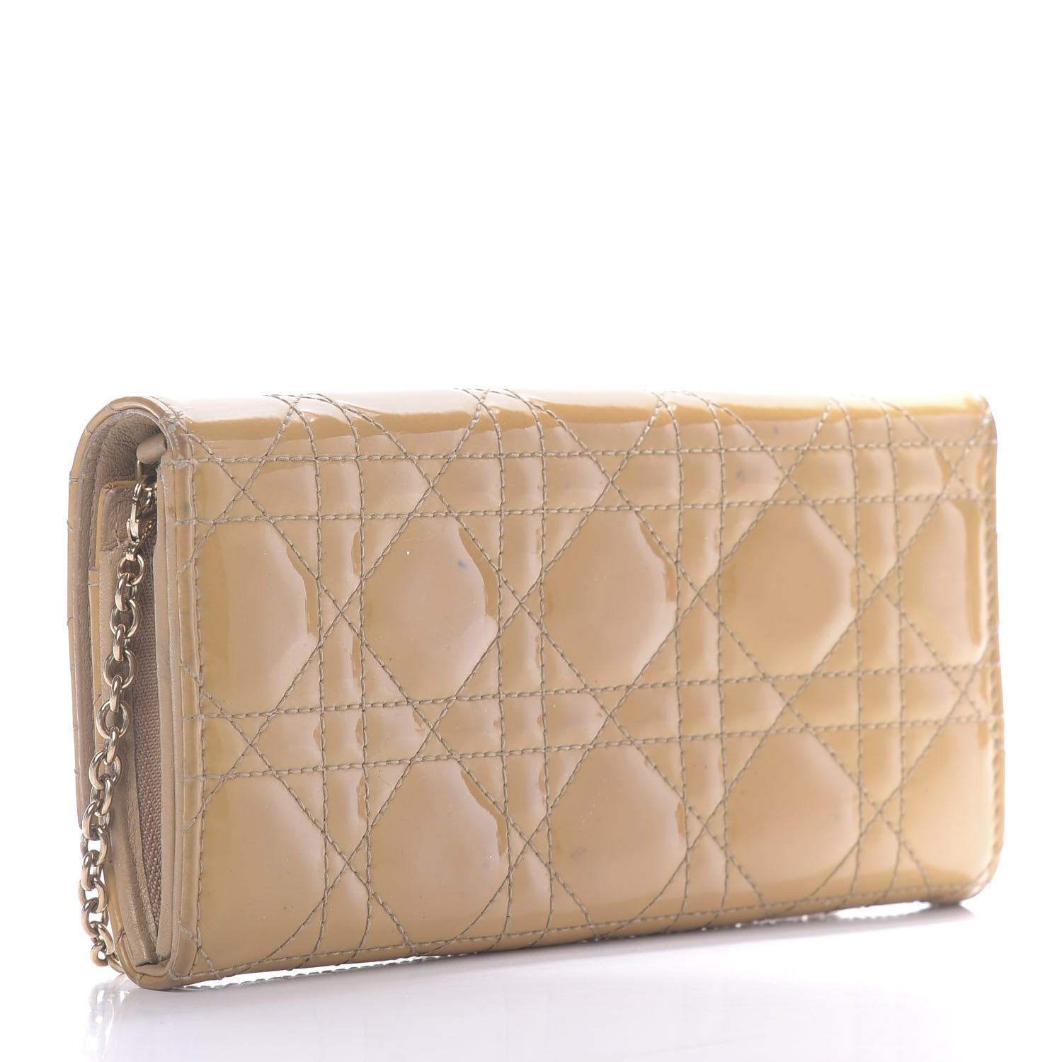 Christian Dior Patent Cannage Rendezvous Chain Wallet Beige 3 of 12