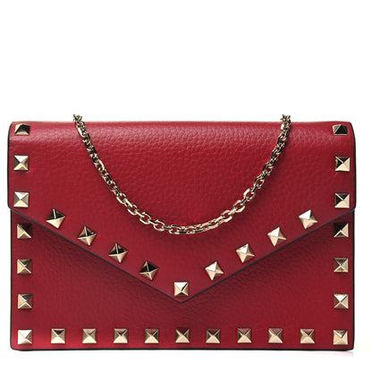 Valentino Garavani Pebbled Calfskin Rockstud Envelope Wallet on Chain Rubino 1 of 7