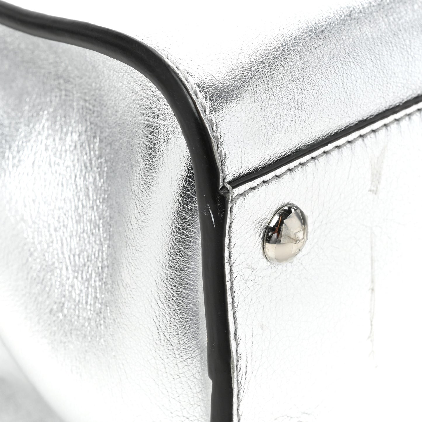 Vitello Catalan Mirror Medium Peekaboo Iconic Satchel Argento