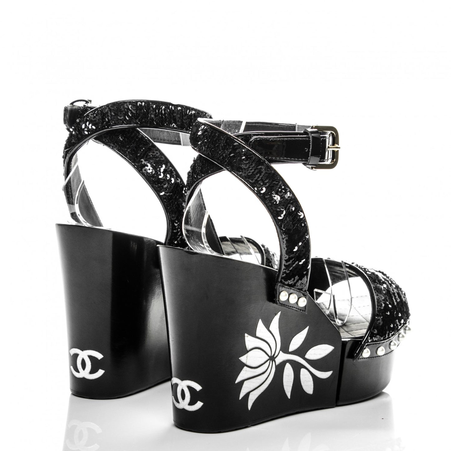 Sequin Wedge Sandals 38.5 Black
