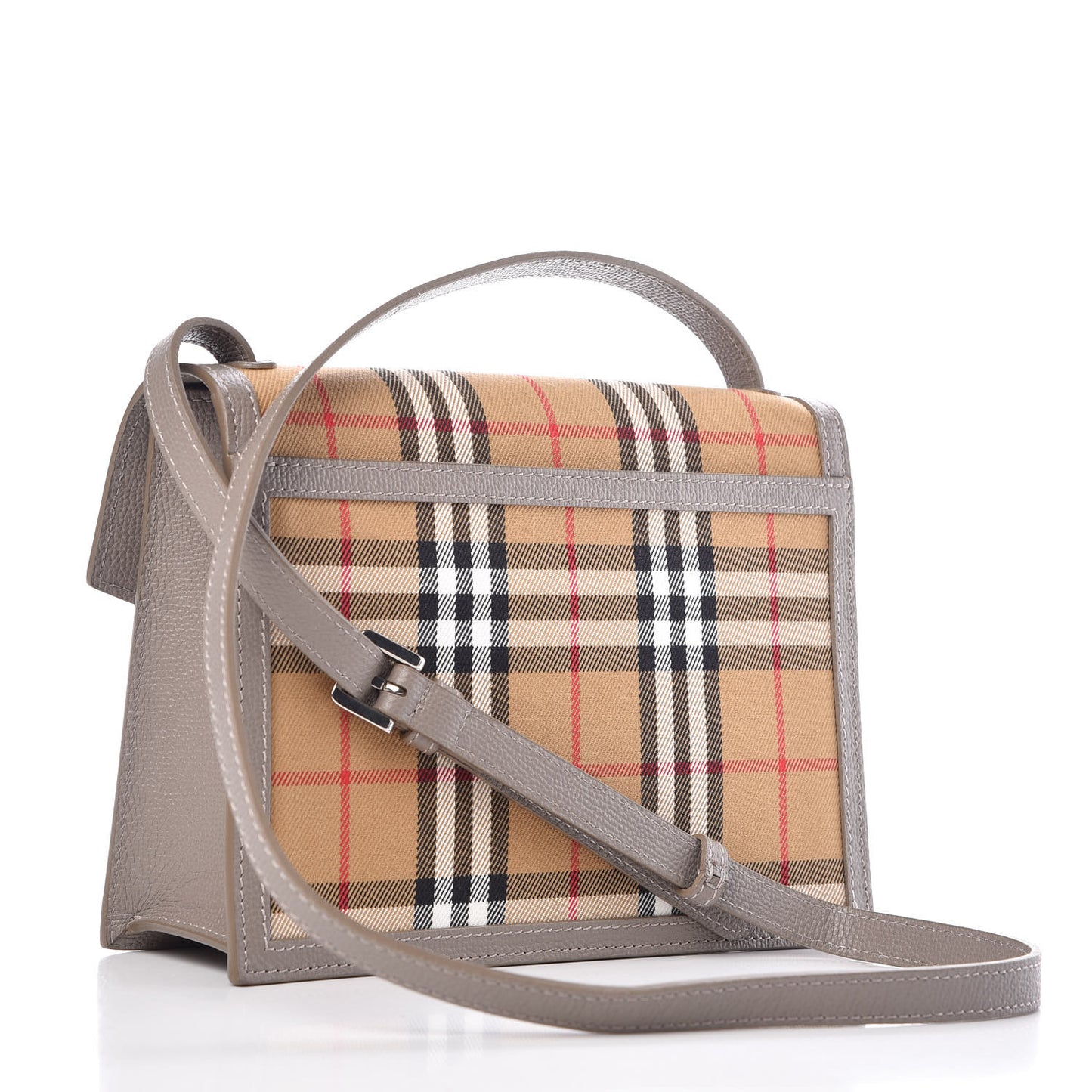 Grainy Calfskin Vintage Check Small Macken Crossbody Bag Taupe Brown