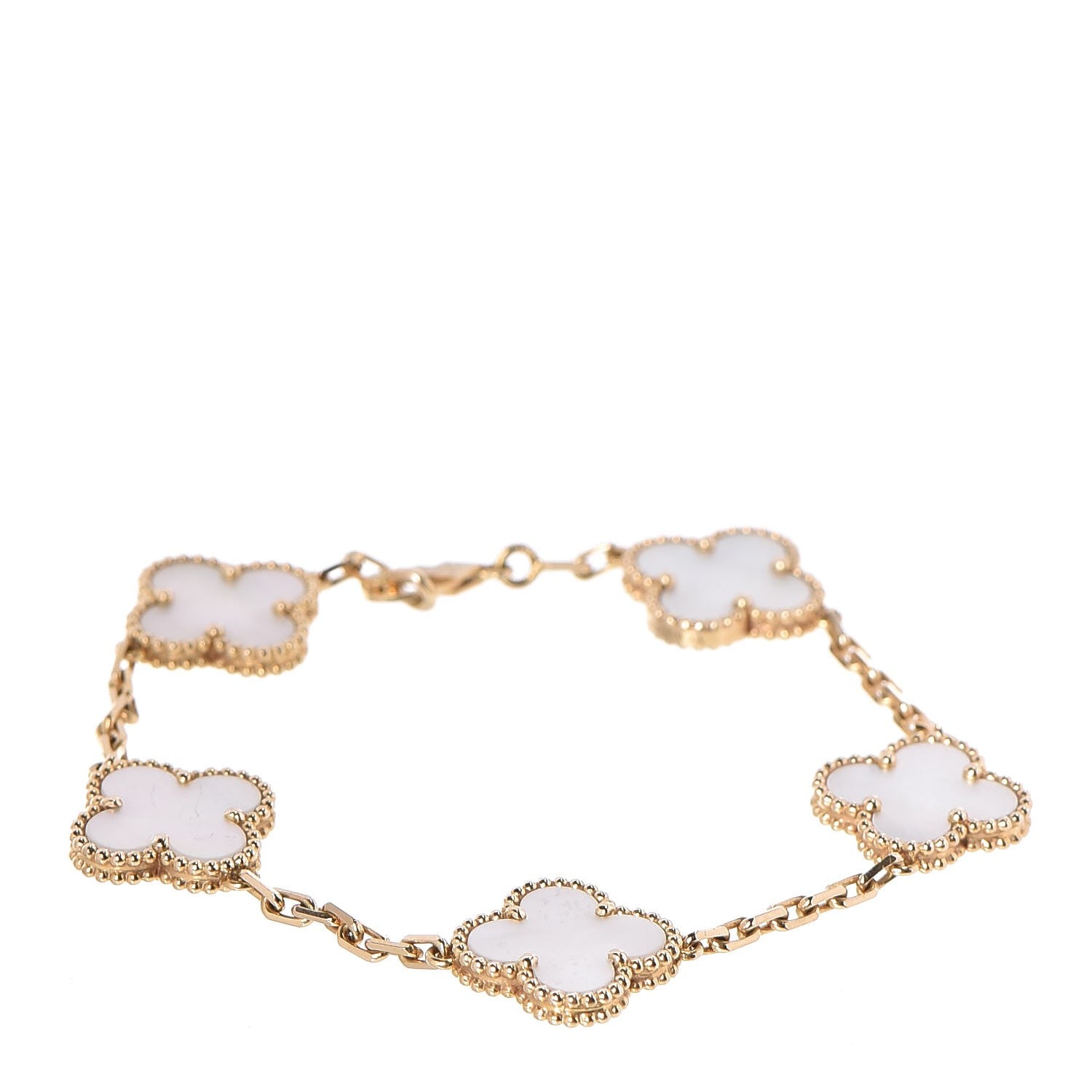 Van Cleef & Arpels 18K Yellow Gold Mother of Pearl 5 Motifs Vintage Alhambra Bracelet 1 of 5