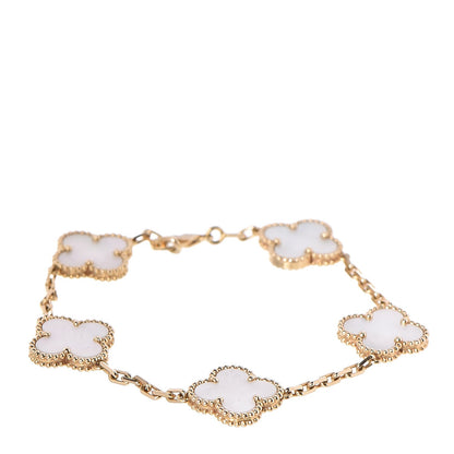 Van Cleef & Arpels 18K Yellow Gold Mother of Pearl 5 Motifs Vintage Alhambra Bracelet 1 of 5