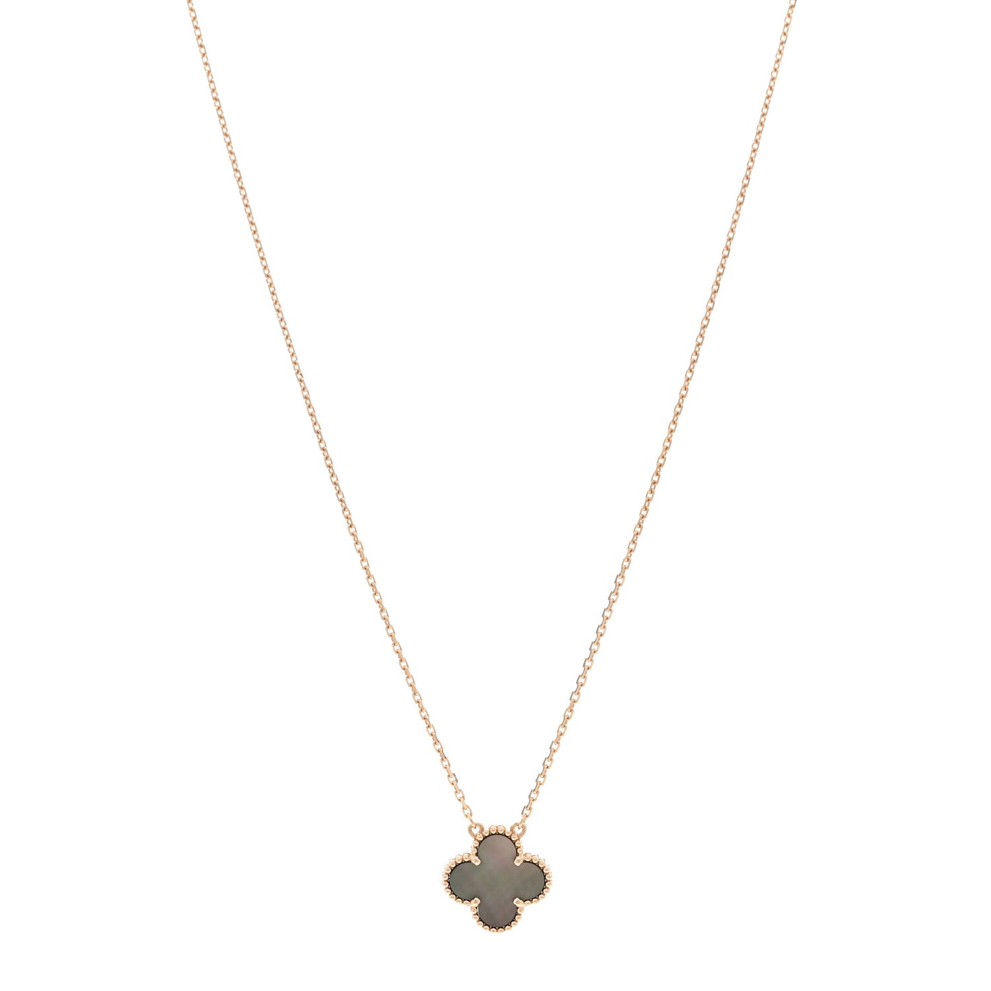 18K Rose Gold Gray Mother of Pearl Vintage Alhambra Pendant Necklace