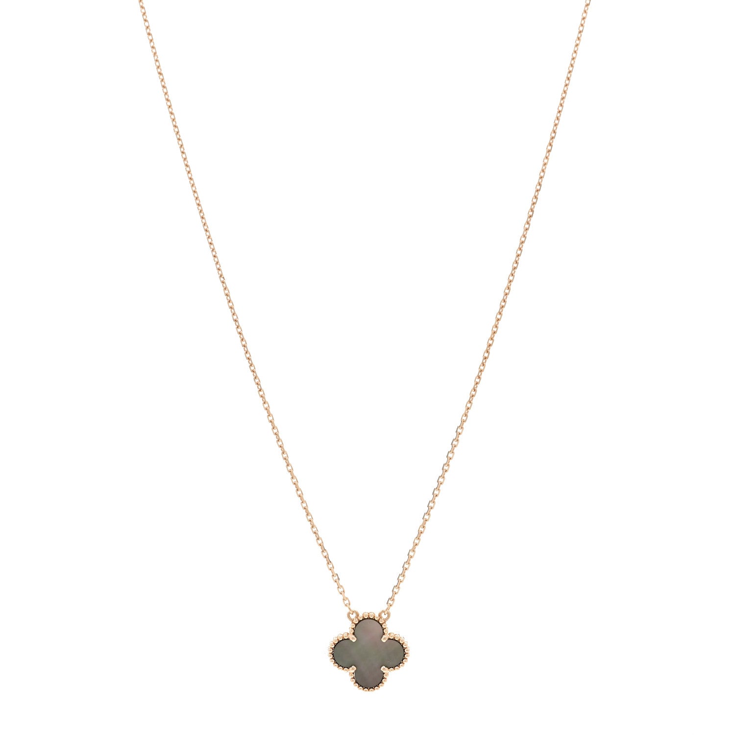 Van Cleef & Arpels 18K Rose Gold Gray Mother of Pearl Vintage Alhambra Pendant Necklace 1 of 6