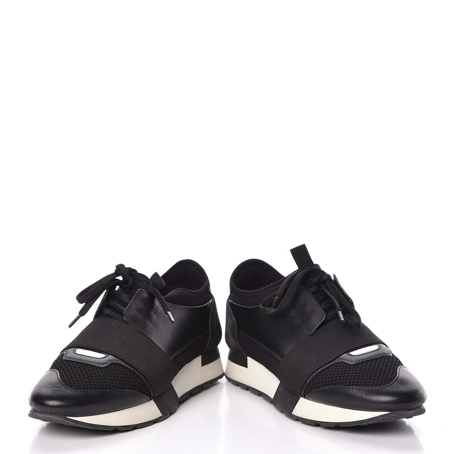 Balenciaga Mesh Calfskin Neoprene Suede Womens Race Runner Sneakers 37 Black 6 of 10