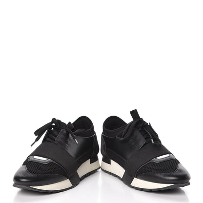 Balenciaga Mesh Calfskin Neoprene Suede Womens Race Runner Sneakers 37 Black 6 of 10