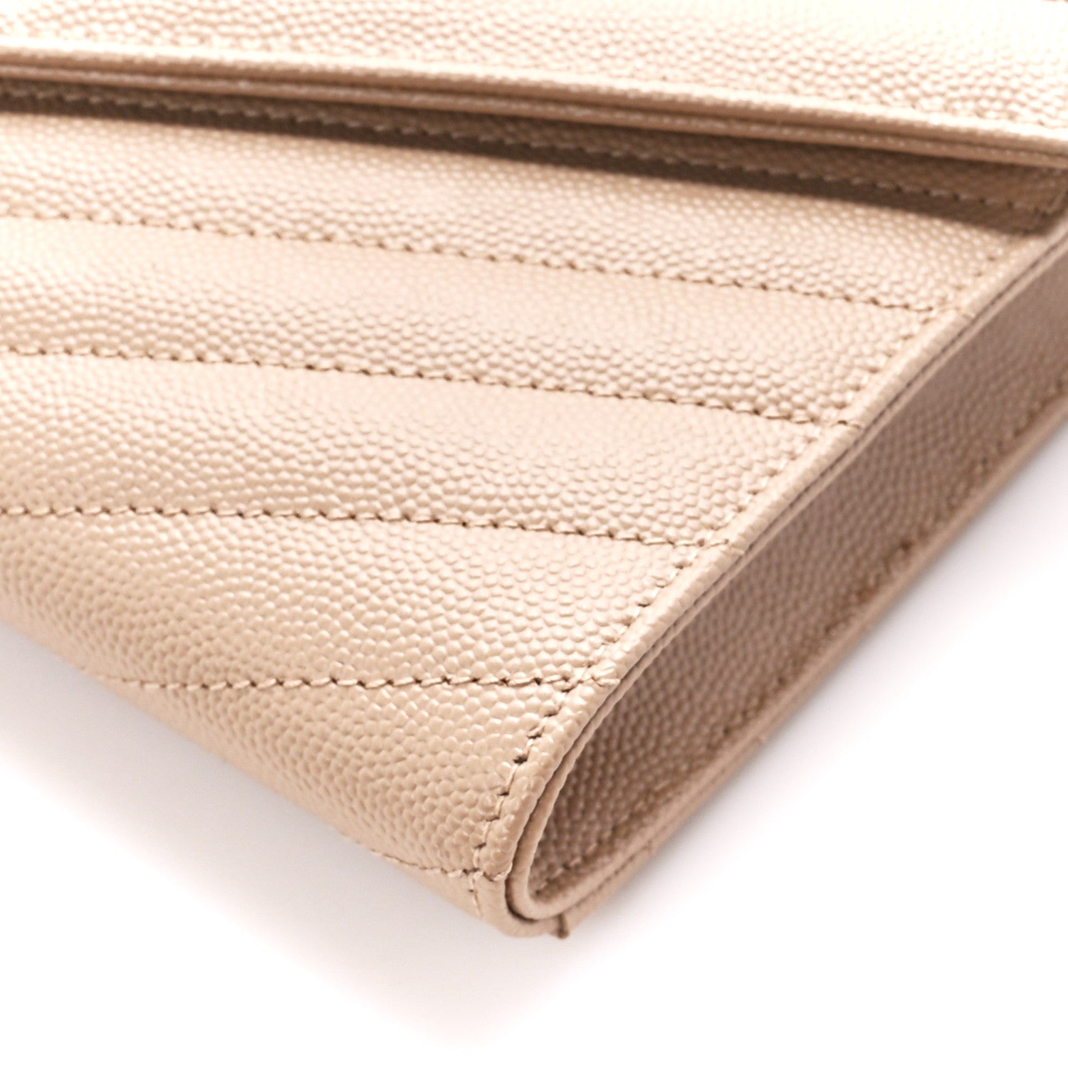 Saint Laurent Grain De Poudre Matelasse Chevron Monogram Envelope Clutch Dark Beige 10 of 11