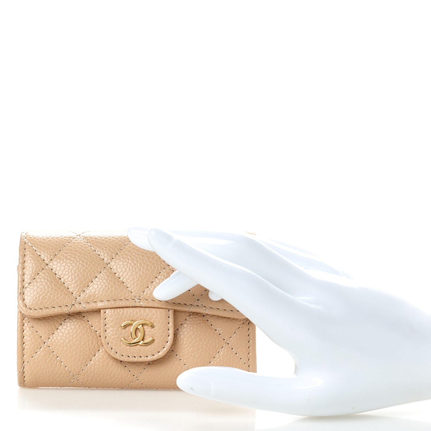Caviar Quilted Flap Card Holder Wallet Beige