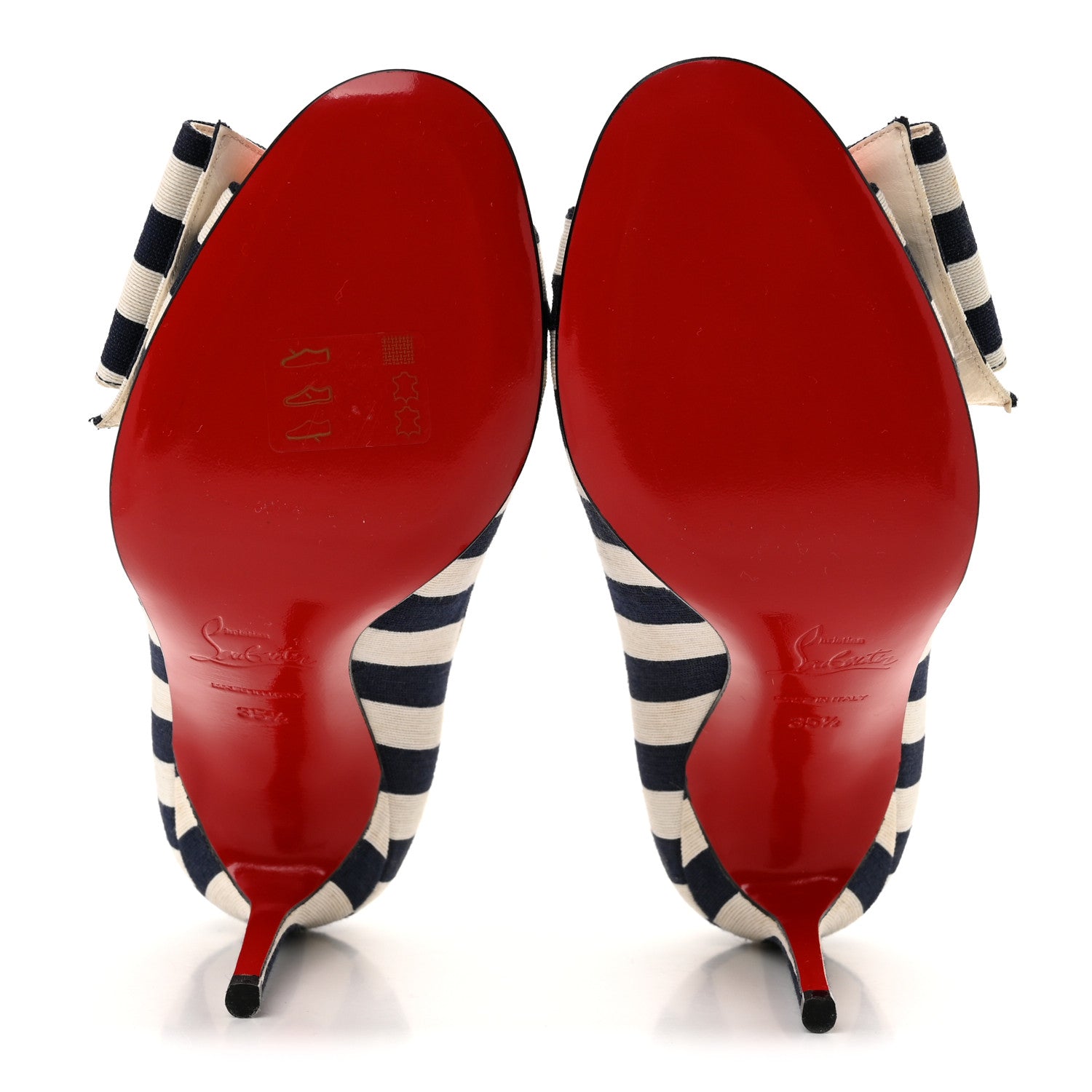 Christian Louboutin Canvas Striped Just Soon 85 Peep Toe Pumps 35.5 Navy White 6 of 9