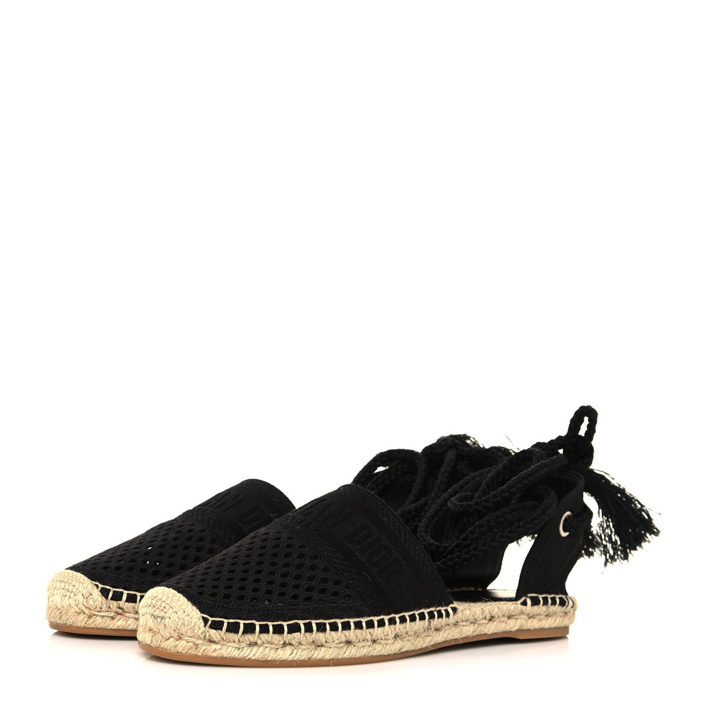 Canvas Embroidered Granville Ankle Tie Espadrilles Flats 42 Black