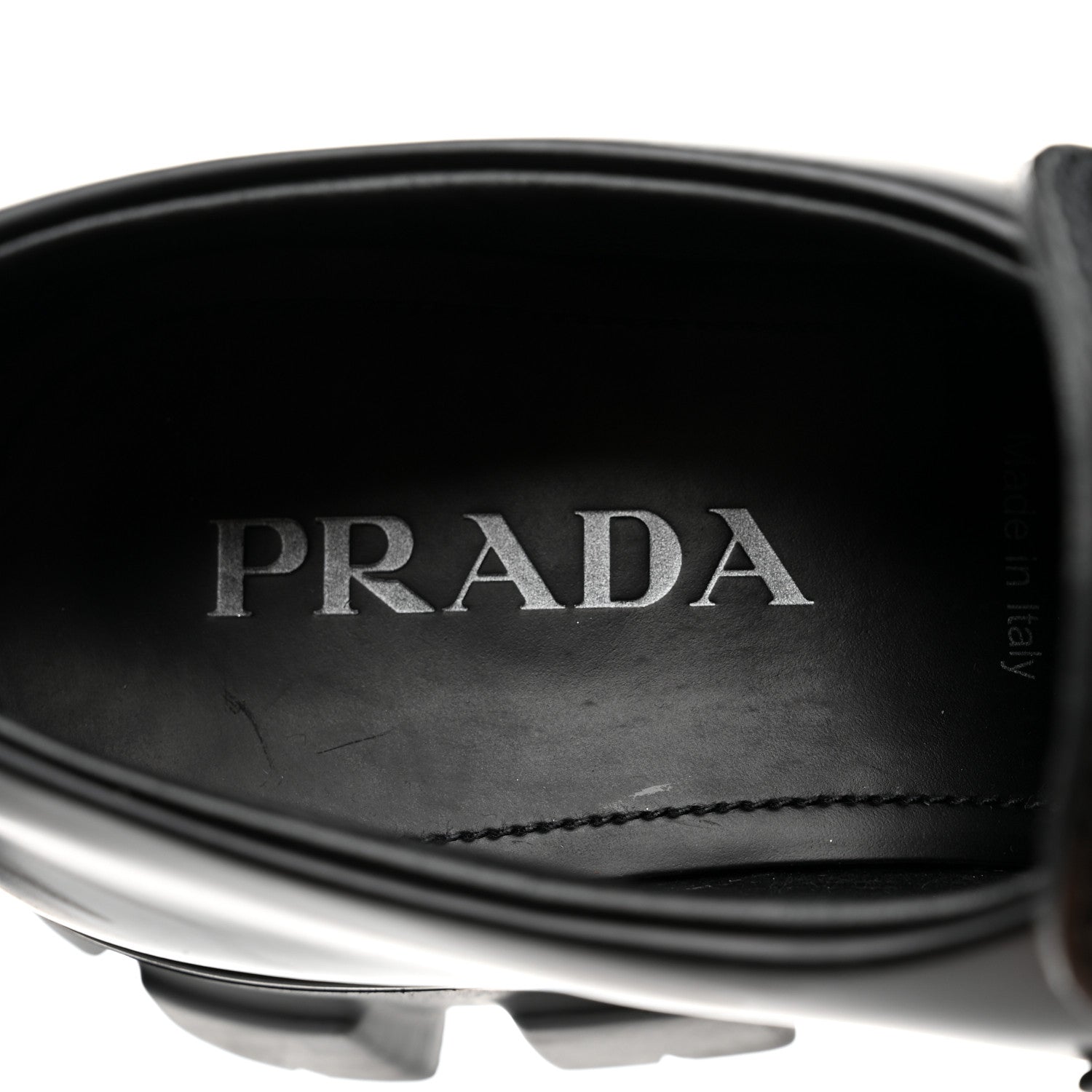 Prada Spazzolato Rois Metal Triangle Logo Mens Monolith 60mm Loafers 6 Black 7 of 8