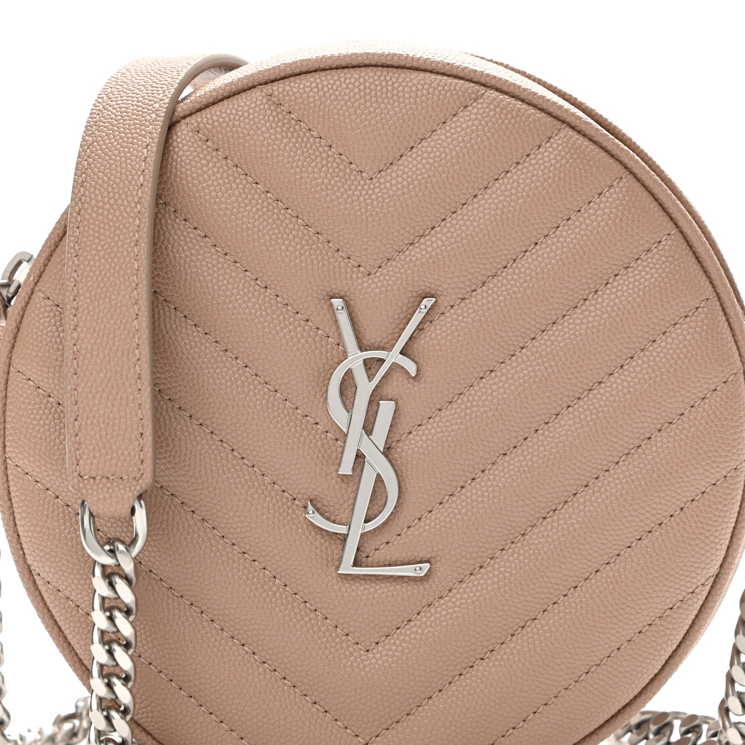 Saint Laurent Grain De Poudre Matelasse Chevron Quilted Round Vinyle Camera Bag Gold Sand 8 of 11