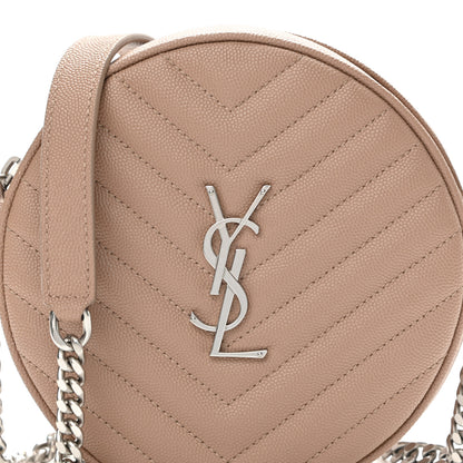 Saint Laurent Grain De Poudre Matelasse Chevron Quilted Round Vinyle Camera Bag Gold Sand 8 of 11