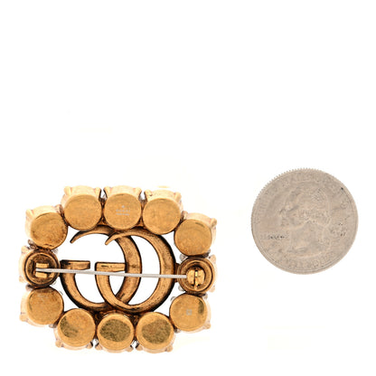 Gucci Metal Crystal Double G Brooch Aged Gold 2 of 4