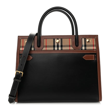Burberry Calfskin Vintage Check Small Two Handle Title Bag Black 1 of 10