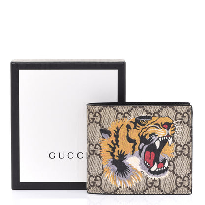 Gucci GG Supreme Monogram Selleria Calfskin Tiger Nice Bi-Fold Wallet Beige Ebony Multicolor Black 8 of 8