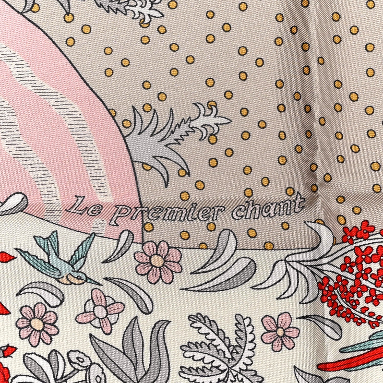 Hermes Silk Twill Le Premier Chant Scarf 90 White Gris Grenadine 3 of 4