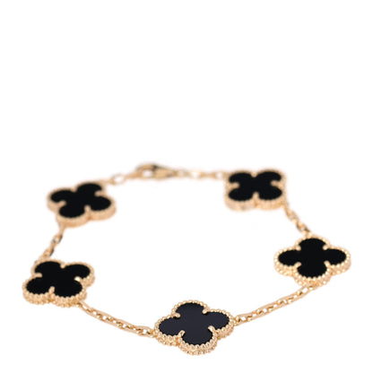 Van Cleef & Arpels 18K Yellow Gold Black Onyx 5 Motifs Vintage Alhambra Bracelet 1 of 5