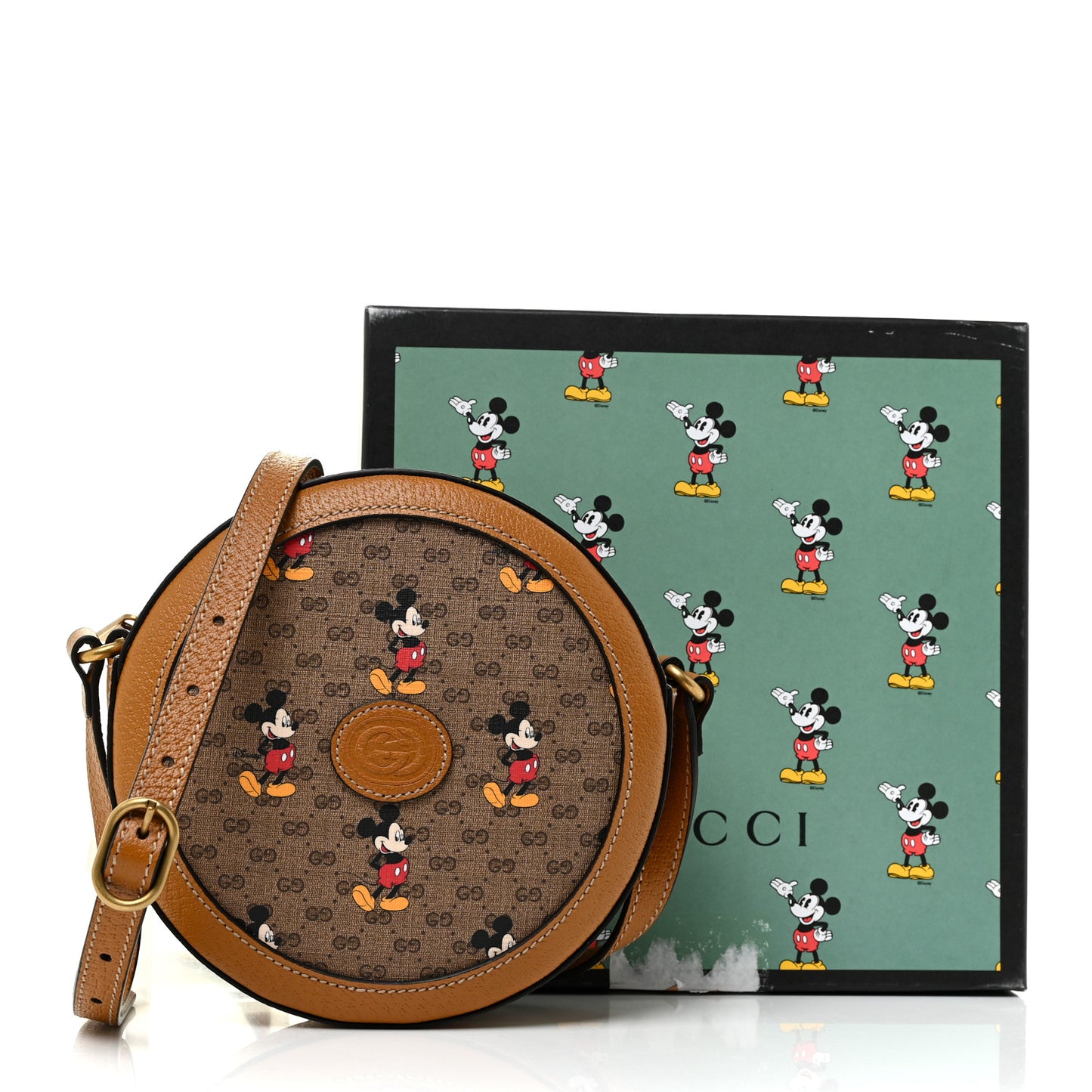 X DISNEY Mini Vintage GG Supreme Monogram Mickey Mouse Round Shoulder Bag Beige Vintage Sun Oil