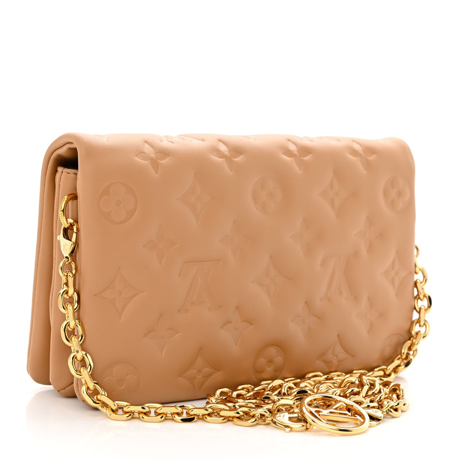 Louis Vuitton Lambskin Embossed Monogram Pochette Coussin Camel 3 of 11