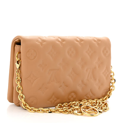 Louis Vuitton Lambskin Embossed Monogram Pochette Coussin Camel 3 of 11