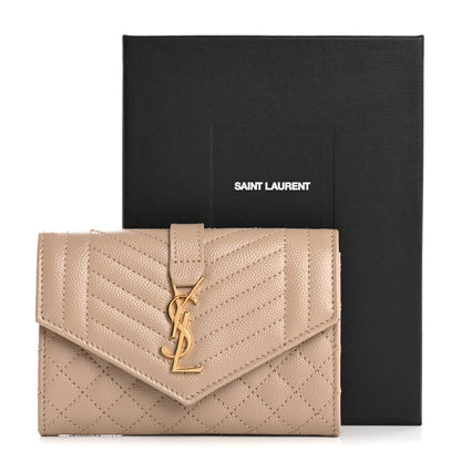 Saint Laurent Grain De Poudre Textured Mixed Matelasse Triquilt Small Monogram Envelope Wallet Dark Beige 8 of 8