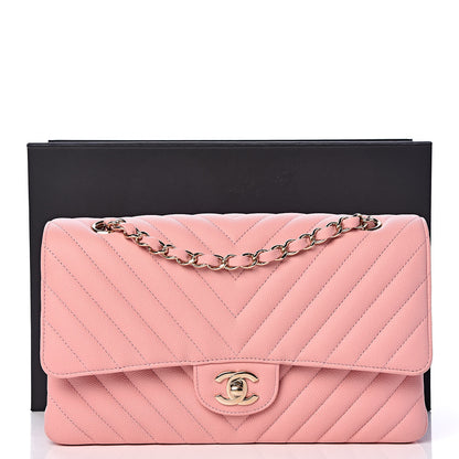 Chanel Caviar Chevron Quilted Medium Double Flap Pink 18 of 18