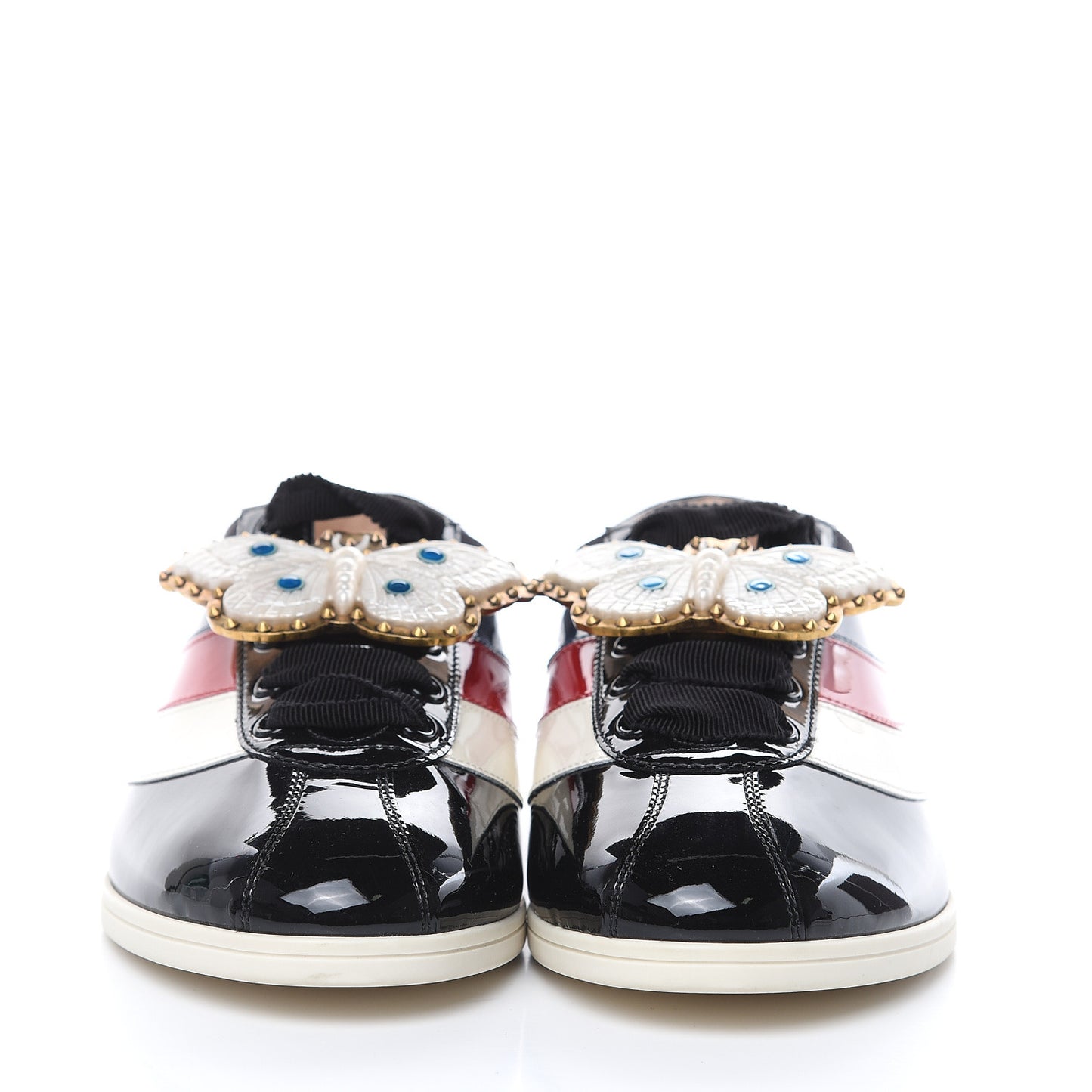 Patent Calfskin Crystal Womens Web Falacer Sneakers 36.5 Black