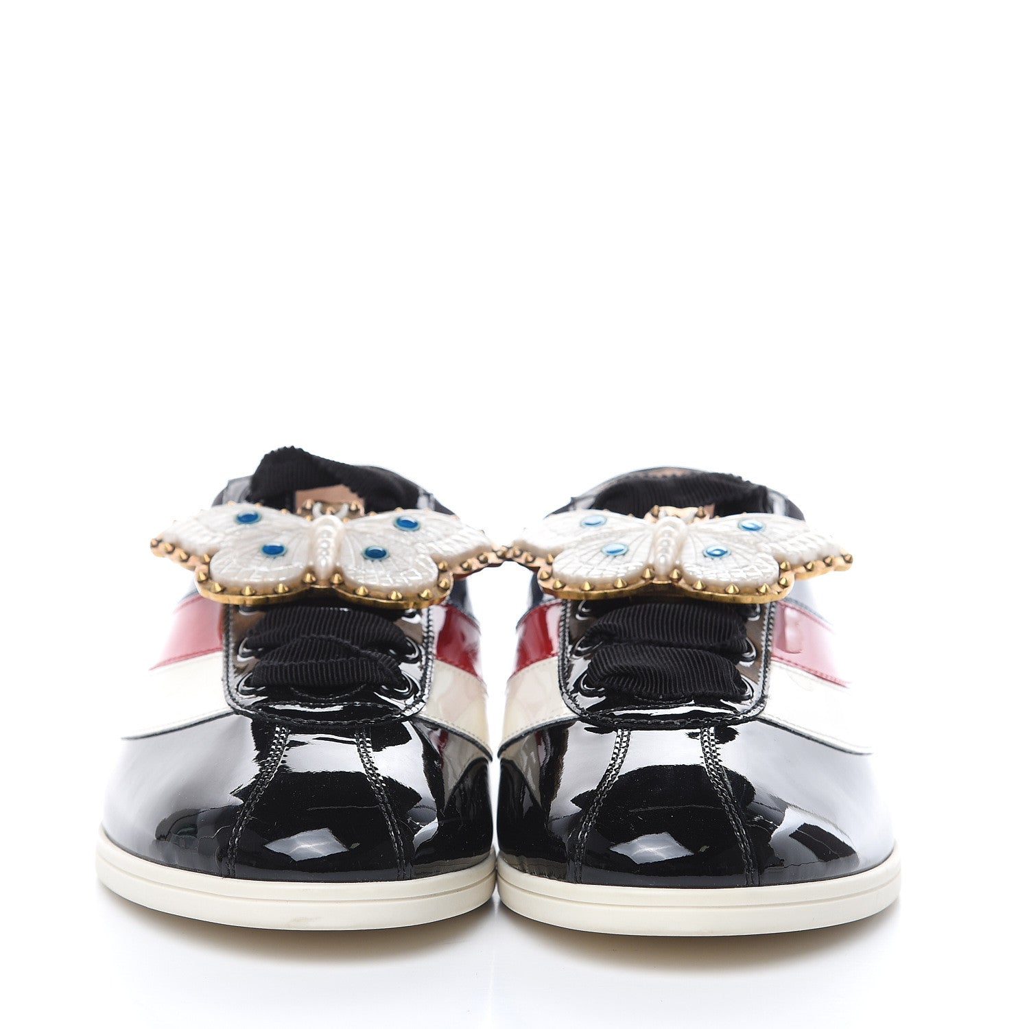 Gucci Patent Calfskin Crystal Womens Web Falacer Sneakers 36.5 Black 2 of 9