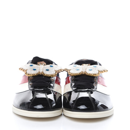 Gucci Patent Calfskin Crystal Womens Web Falacer Sneakers 36.5 Black 2 of 9