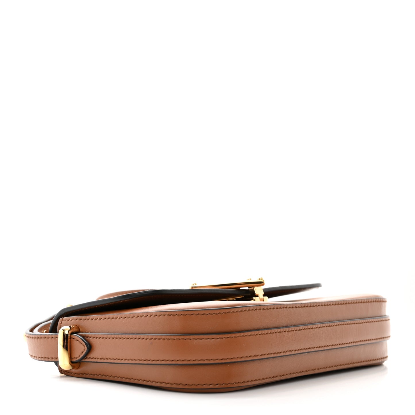 Soft Calfskin Metal Triangle Logo Flap Shoulder Bag Cognac