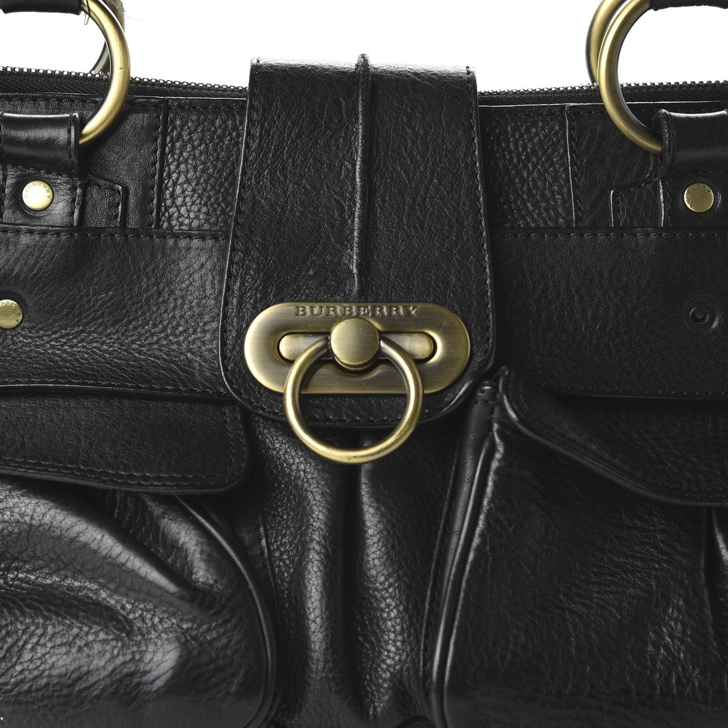 Calfskin Two Front Pocket Satchel Bag Black