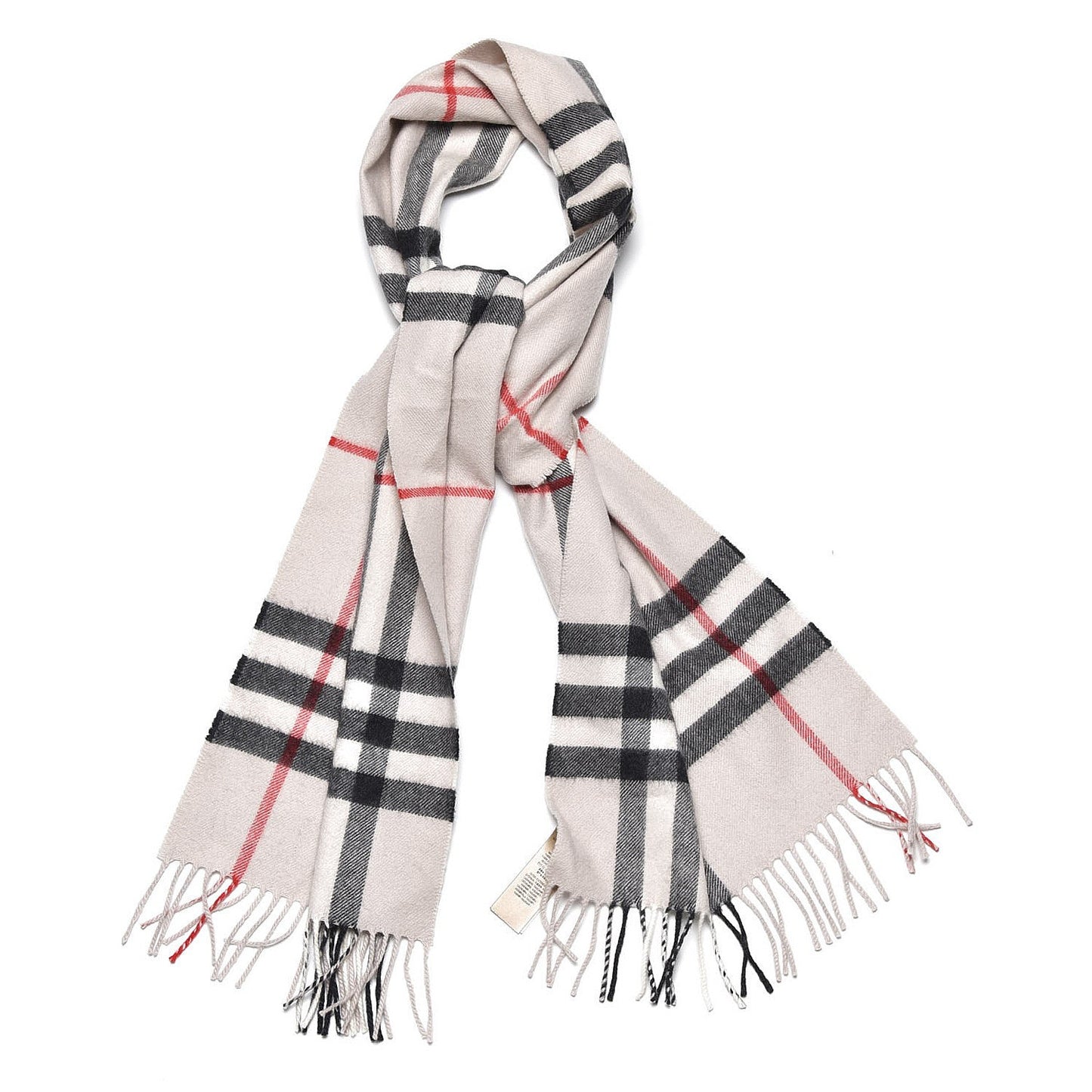 Cashmere Giant Check Fringe Scarf Ivory