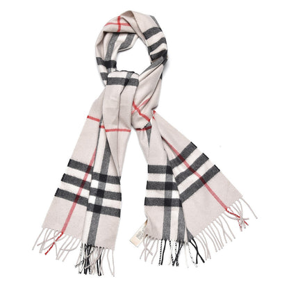 Burberry Cashmere Giant Check Fringe Scarf Ivory 1 of 5