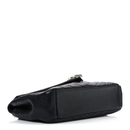 Saint Laurent Grained Calfskin Matelasse Chevron Medium Monogram Chain Bag Black 4 of 11