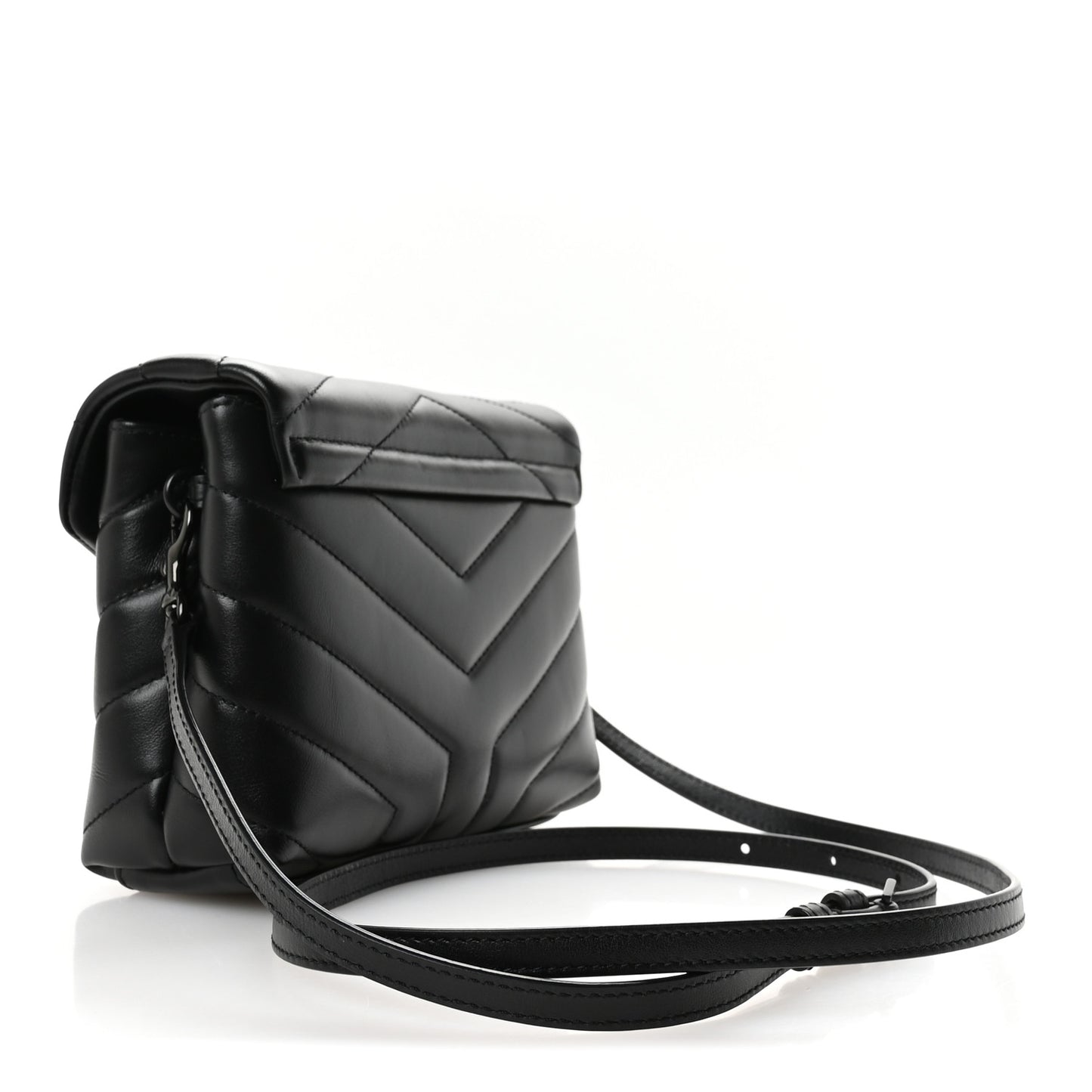 Calfskin Y Quilted Monogram Monochrome Toy Loulou Crossbody Bag Black